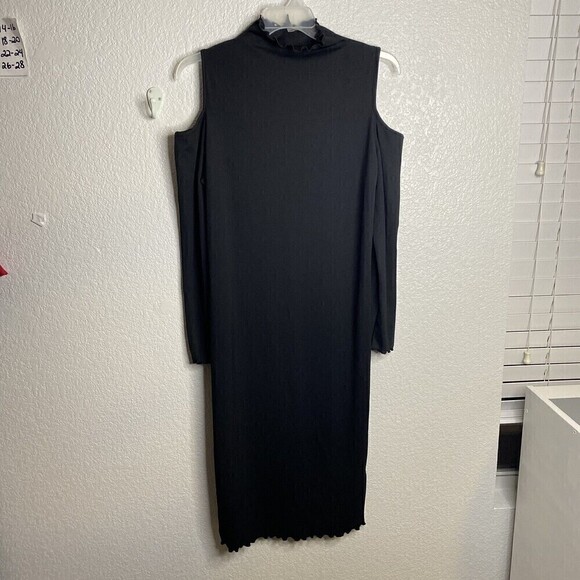 ASOS Cold Shoulder Rib Bodycon Dress Plus Size 18 Black High Neck Long Sleeve - Picture 9 of 9